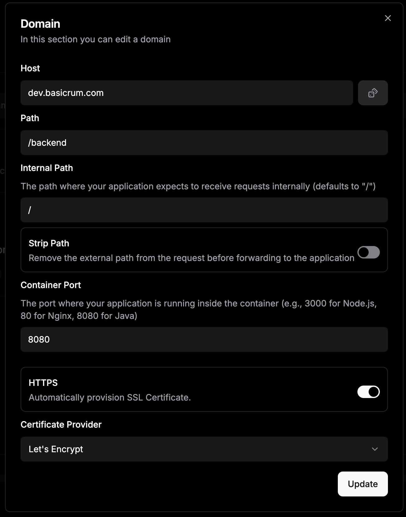 Domain specific settings