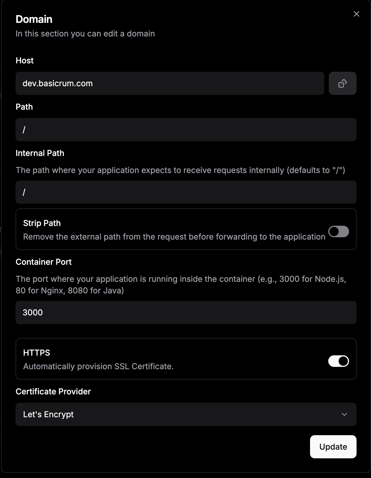 Domain settings for the frontend
